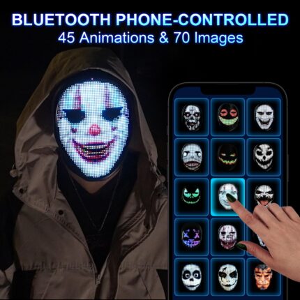Face Transforming LED Mask with Bluetooth Programmable - LED Halloween Mask Digital Luminous Mask for Adults,
